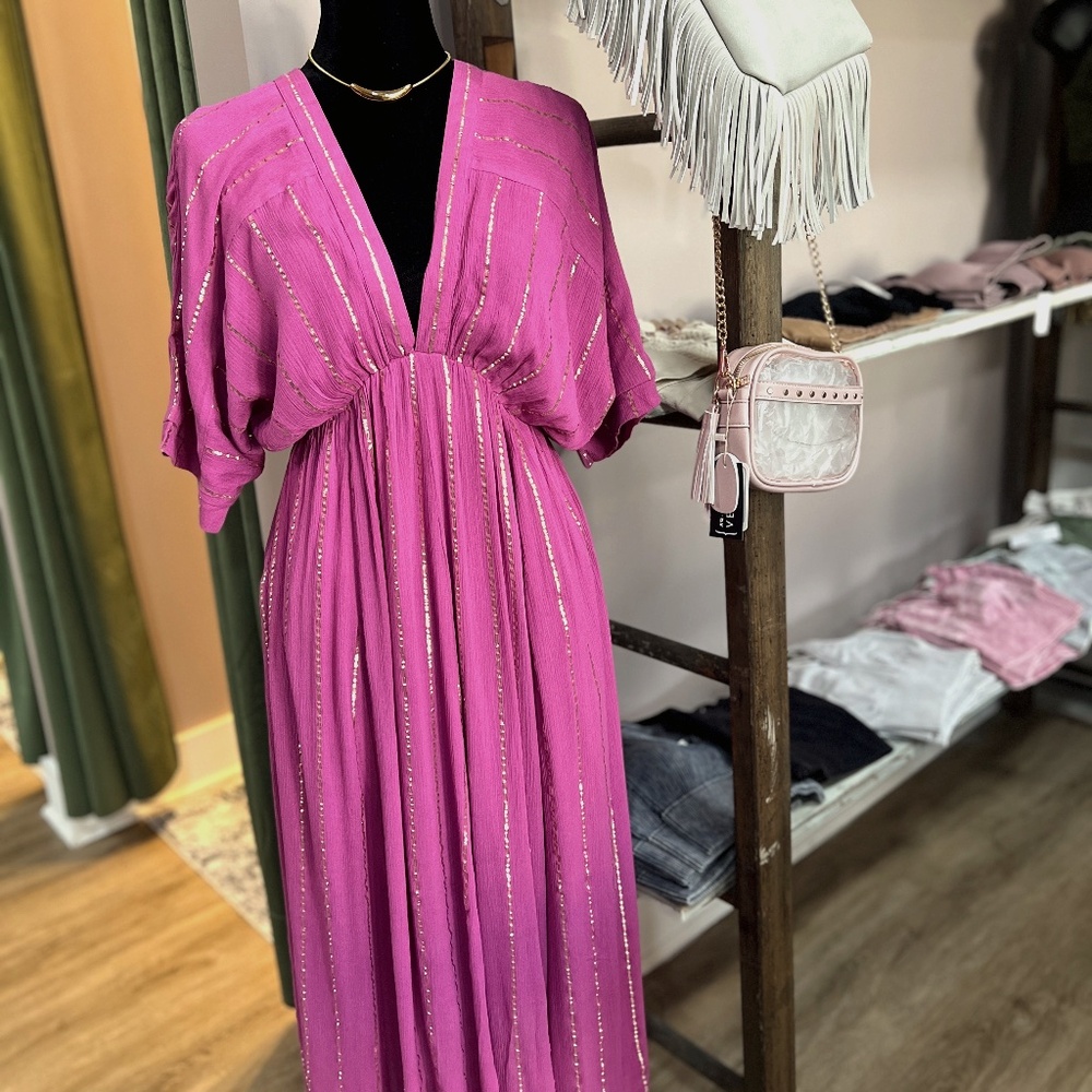 En Creme Gold Foil Kimono Midi Dress